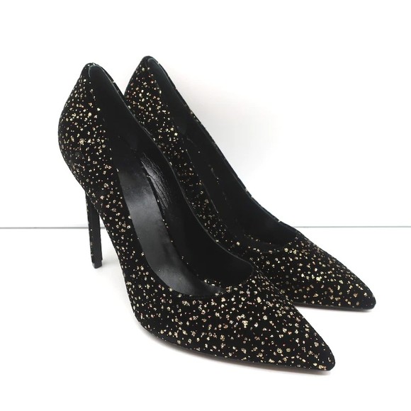 Celine Sharp Pumps Black/Gold Glitter Dots Velvet Size 41 Pointed Toe Heels NEW - Picture 1 of 10